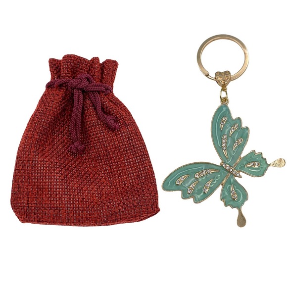 Evenchae Butterfly with Rhinestones, Aqua & Gold, Fabric Gift Bag, 3.75"L - Picture 3 of 4